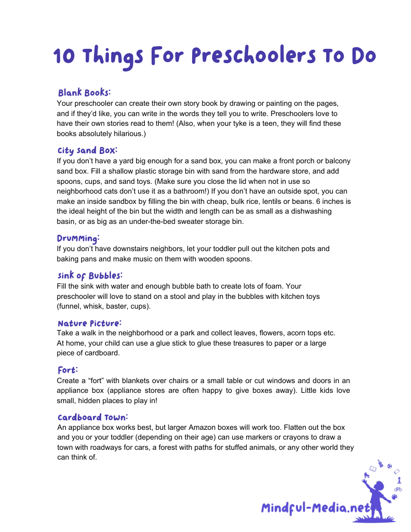 10 Things For Preschoolers To Do